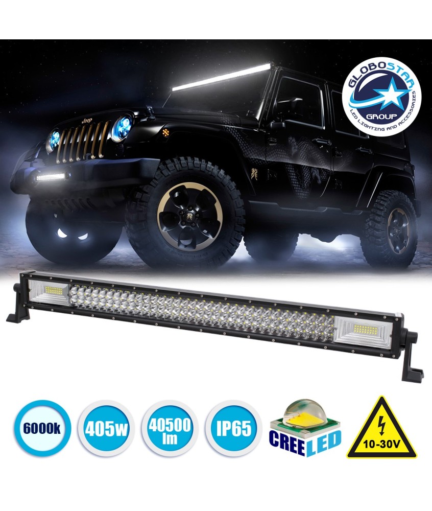 GloboStar® 85483 PRO Series Μπάρα Ίσια - Straight TRI-ROW 7D για Αυτοκίνητα & Φορτηγά LED CREE XBD 405W 40500lm 15° & 60° DC 10-30V Αδιάβροχη IP65 Ψυχρό Λευκό 6000K